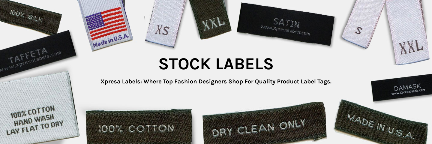 250 PCS WOVEN CLOTHING LABELS BLACK MADE IN USA - SIZE TAGS XS, S, M, L,  XL, XXL