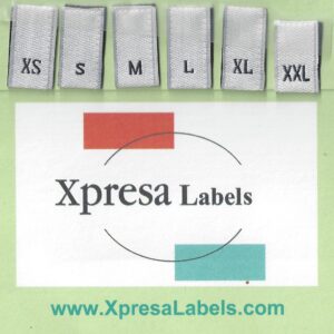 Woven Clothing Size Tags - White/Black Labels